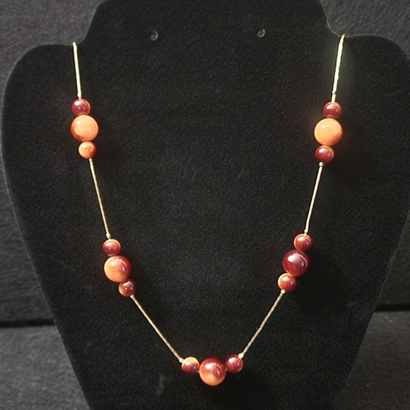 ๐ Vintage Tiger Eye Glass Beaded Gold Necklace ๐ - Picture 1 of 2